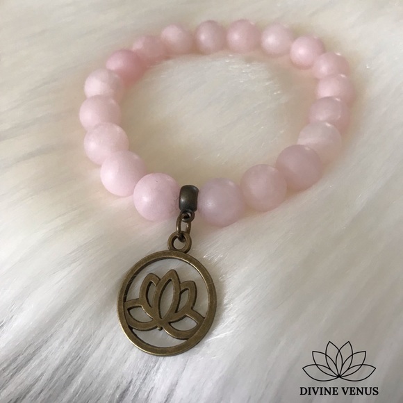 Rose Quartz Lotus Stretch Bracelet 🪷 Handmade With Love - Picture 3 of 9